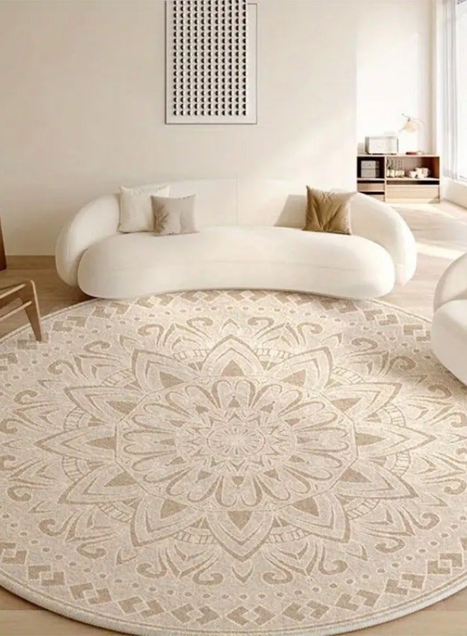 Mandala Round Rug for Living Room Bedroom Dining Kitchen Table Entryway Foyer Thin Washable Circle Area Rug Retro Home Office Circular Carpet Beige 160×160cm - Image 1