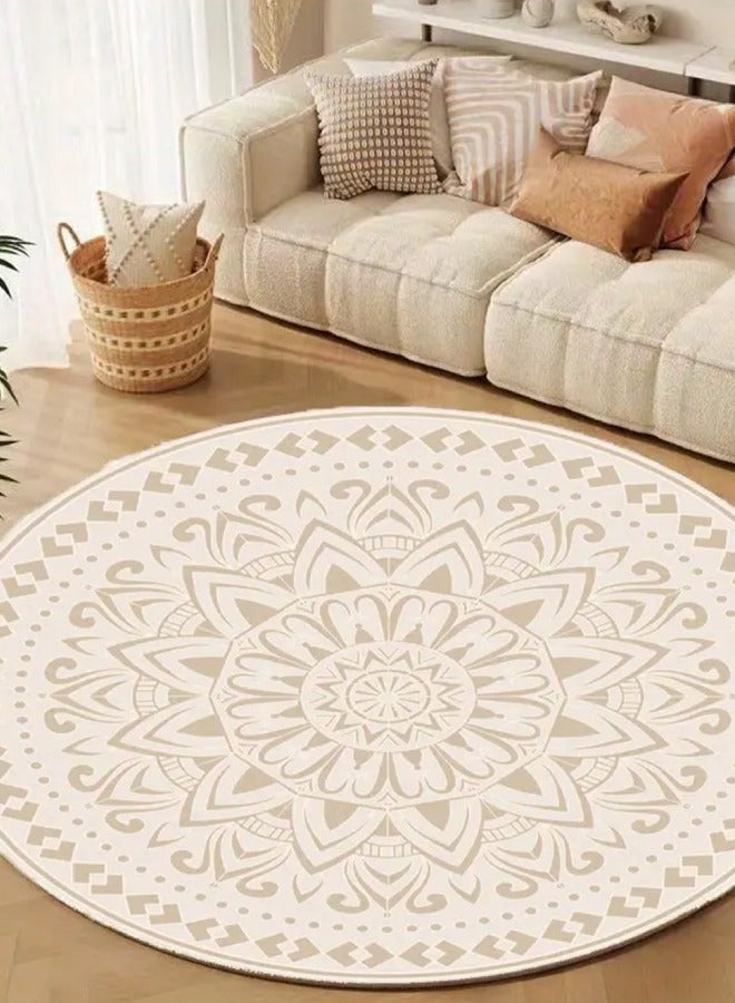 Mandala Round Rug for Living Room Bedroom Dining Kitchen Table Entryway Foyer Thin Washable Circle Area Rug Retro Home Office Circular Carpet Beige 160×160cm - Image 2