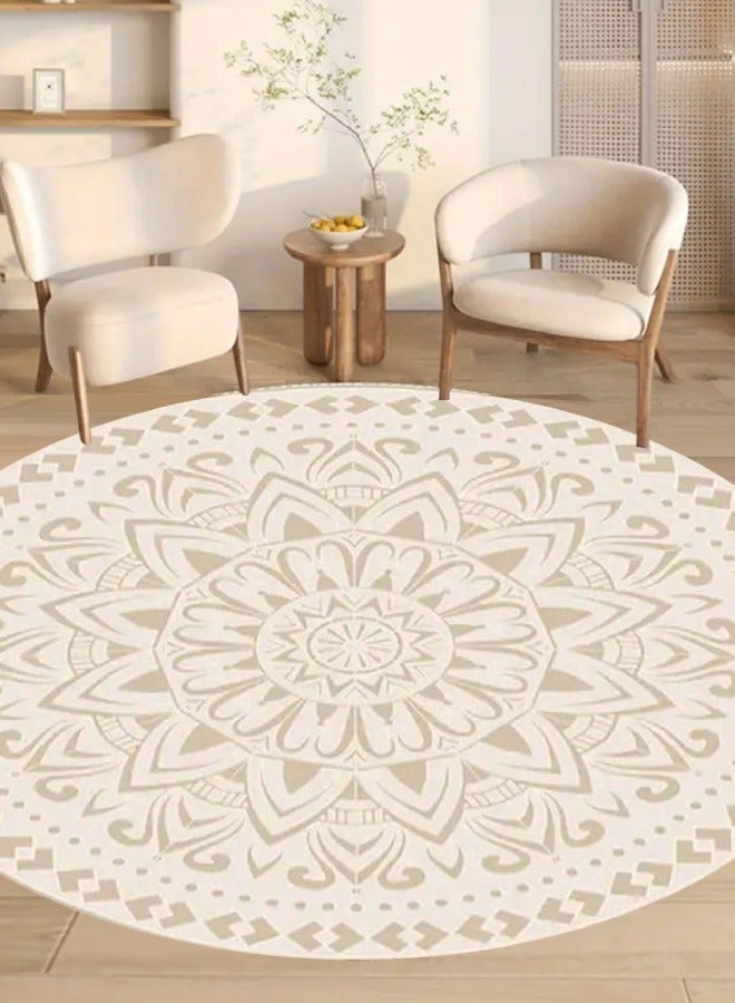 Mandala Round Rug for Living Room Bedroom Dining Kitchen Table Entryway Foyer Thin Washable Circle Area Rug Retro Home Office Circular Carpet Beige 160×160cm - Image 5