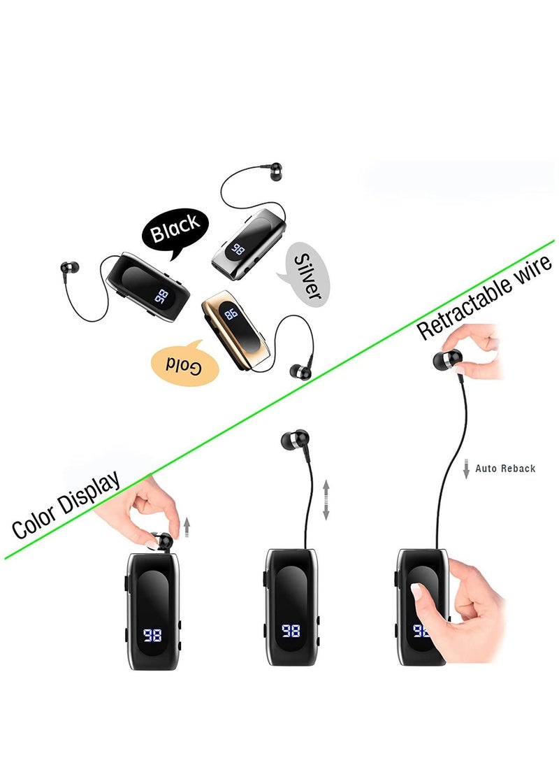 Retractable Bluetooth Headphones Collar Clip Headsets Wireless Earphone Display Quick Charger Handsfree Earbuds v5.2 with Microphone for Cell Phone (Gold) - Image 5