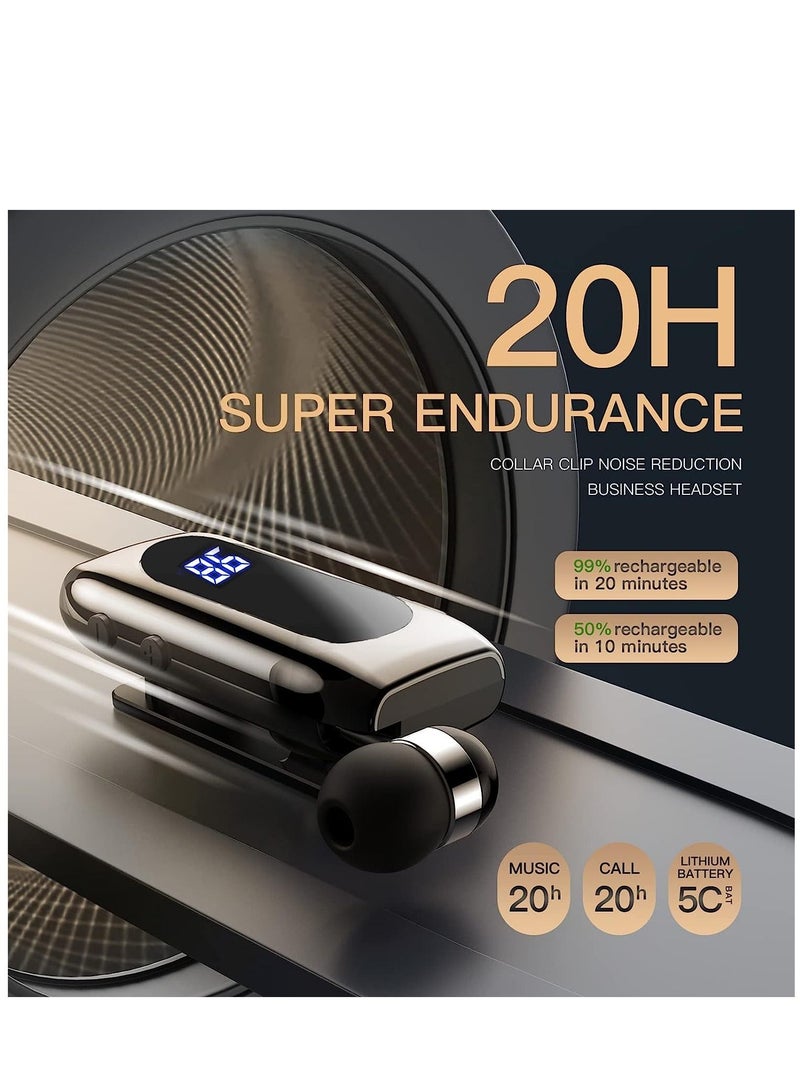 Retractable Bluetooth Headphones Collar Clip Headsets Wireless Earphone Display Quick Charger Handsfree Earbuds v5.2 with Microphone for Cell Phone (Gold) - Image 4