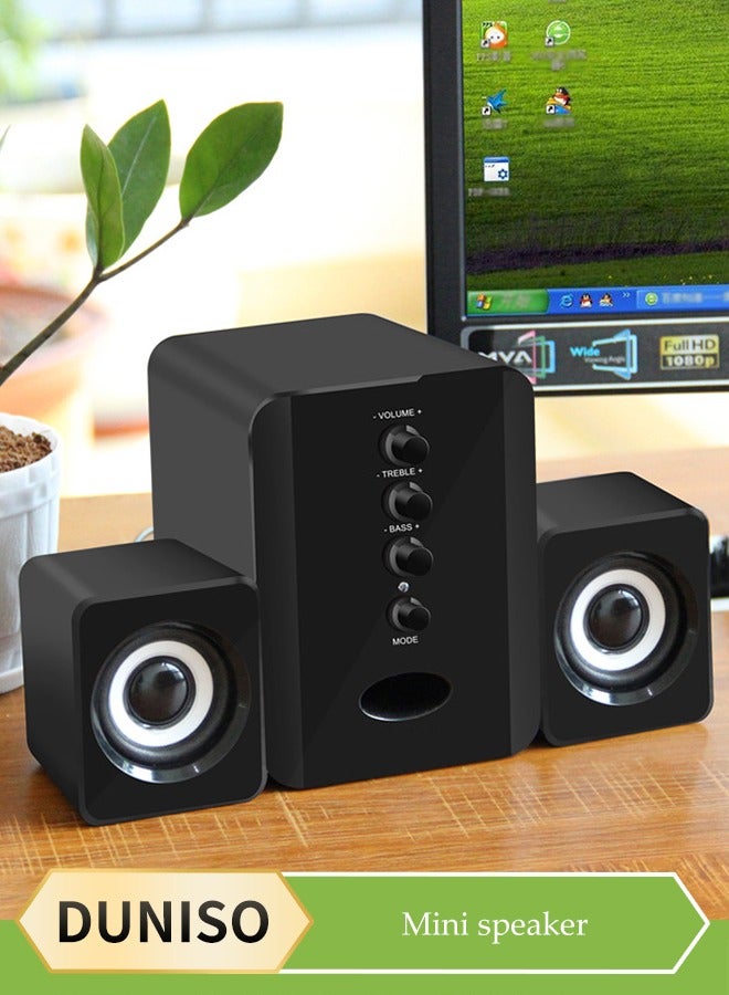 DUNISO Computer speaker, USB home small speaker，music player, stereo bass surround sound, can be used for smartphones, laptops, desktop computers (black)  - Image 1