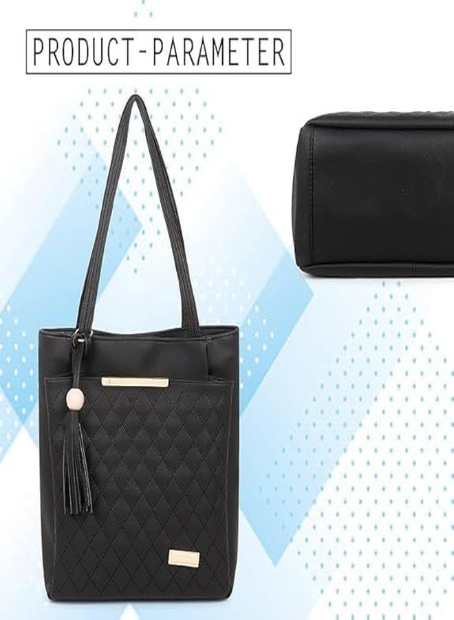 Purse Pulse Women Fashion Handbags Tote Purses Stylish Ladies Women and Girls Handbag for Office Bag Ladies Travel Shoulder Bag Tote for College Girls (Black) - Image 4