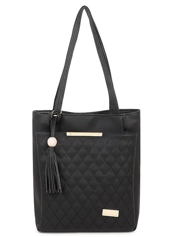 Purse Pulse Women Fashion Handbags Tote Purses Stylish Ladies Women and Girls Handbag for Office Bag Ladies Travel Shoulder Bag Tote for College Girls (Black) - Image 1