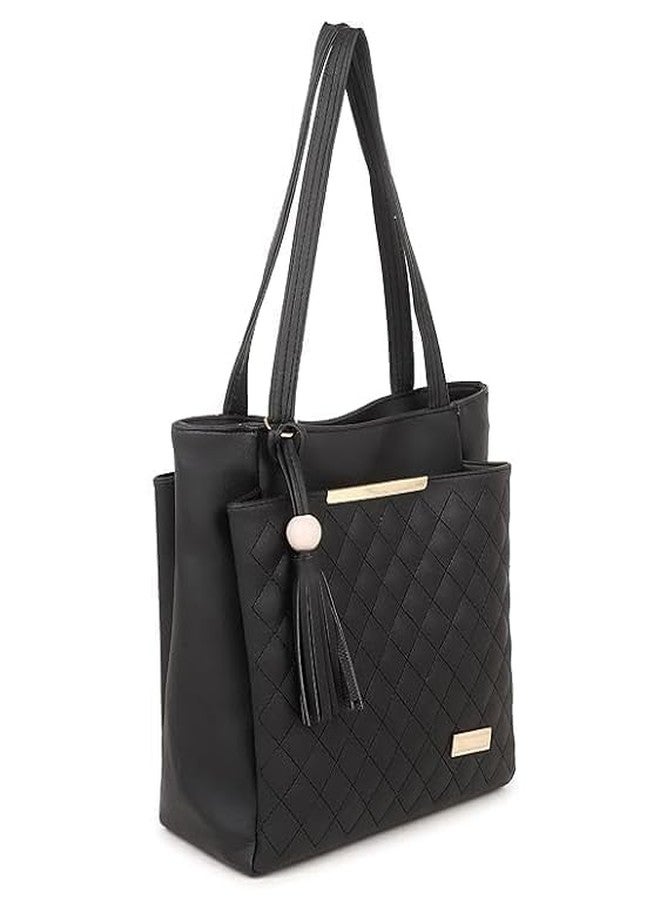 Purse Pulse Women Fashion Handbags Tote Purses Stylish Ladies Women and Girls Handbag for Office Bag Ladies Travel Shoulder Bag Tote for College Girls (Black) - Image 2