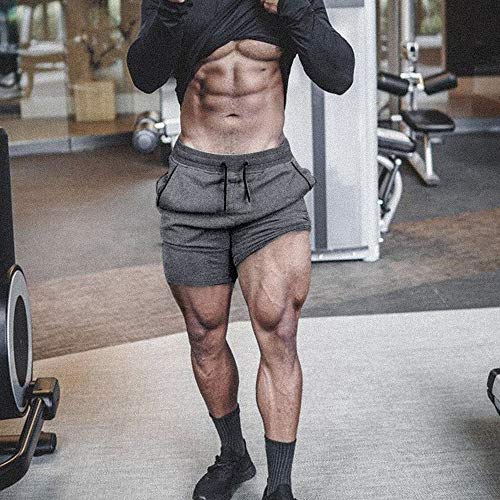 EVERWORTH Men's Solid Gym Workout Shorts Bodybuilding Running Fitted Training Jogging Short Pants with Zipper Pocke Lgrey M Tag XL - Image 4