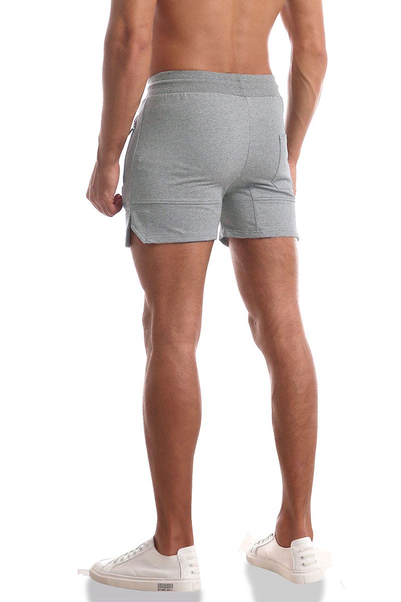 EVERWORTH Men's Solid Gym Workout Shorts Bodybuilding Running Fitted Training Jogging Short Pants with Zipper Pocke Lgrey M Tag XL - Image 3