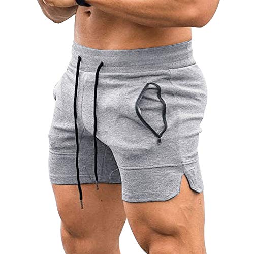 EVERWORTH Men's Solid Gym Workout Shorts Bodybuilding Running Fitted Training Jogging Short Pants with Zipper Pocke Lgrey M Tag XL - Image 1