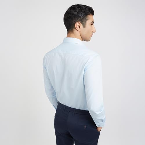 Raymond Men's Slim Fit Formal Shirt | Pure Cotton Solid Pattern Semi Cutaway Collar Office Wear Medium Blue - Image 4