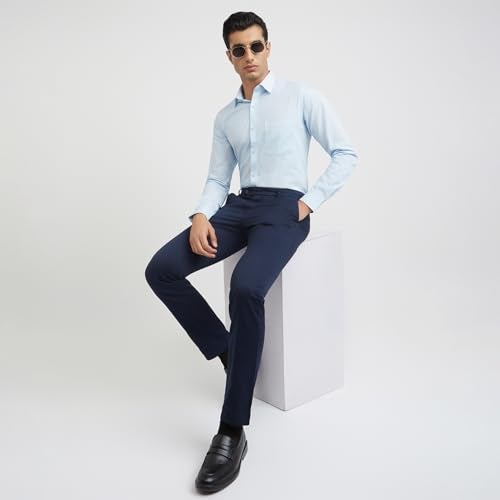 Raymond Men's Slim Fit Formal Shirt | Pure Cotton Solid Pattern Semi Cutaway Collar Office Wear Medium Blue - Image 5