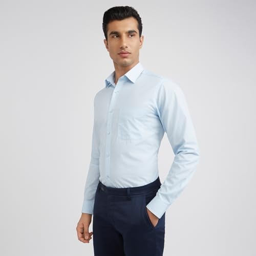 Raymond Men's Slim Fit Formal Shirt | Pure Cotton Solid Pattern Semi Cutaway Collar Office Wear Medium Blue - Image 3