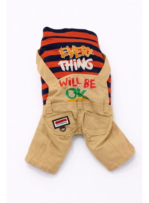 بدلة حيوانات أليفة مخططة باللونين الكاكي والبرتقالي، مقاس صغير للكلاب التي يتراوح وزنها بين 2 و2.5 كجم، مبطنة بالفرو من الداخل.