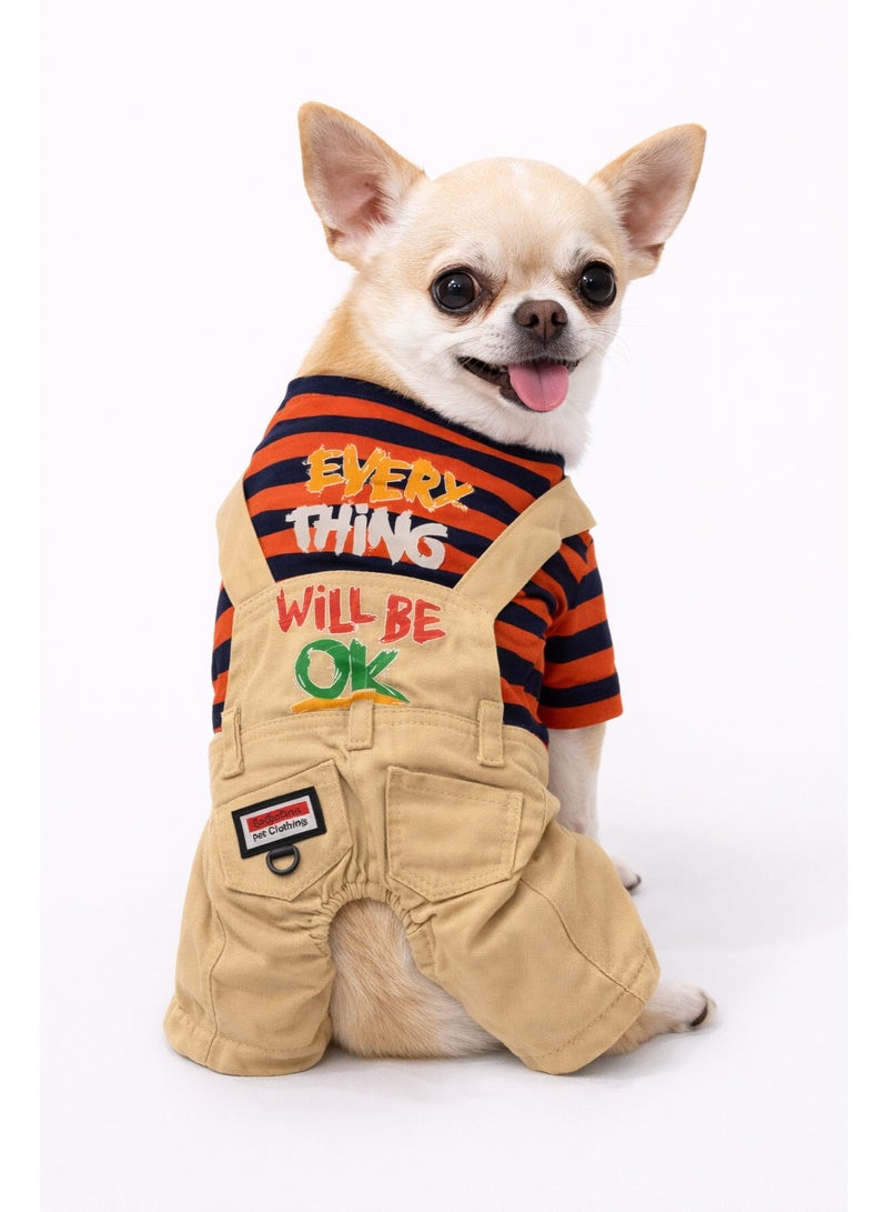 بدلة حيوانات أليفة مخططة باللونين الكاكي والبرتقالي، مقاس صغير للكلاب التي يتراوح وزنها بين 2 و2.5 كجم، مبطنة بالفرو من الداخل. - Image 2