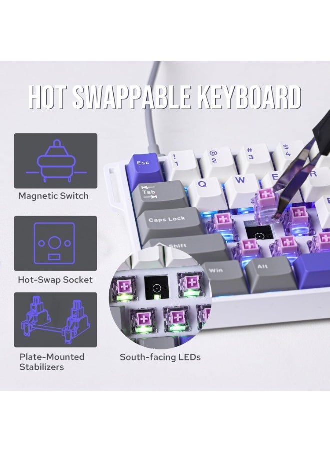 AULA WIN68 HE Max Magnetic Keyboard with Adjustable Actuation, Hall Effect Win Chun Magnetic Switch Keyboard with 0.3ms Latency, RGB 65% Wired Compact Keyboard, 8000 Hz Polling Rate, Hot-Swap  - Image 4