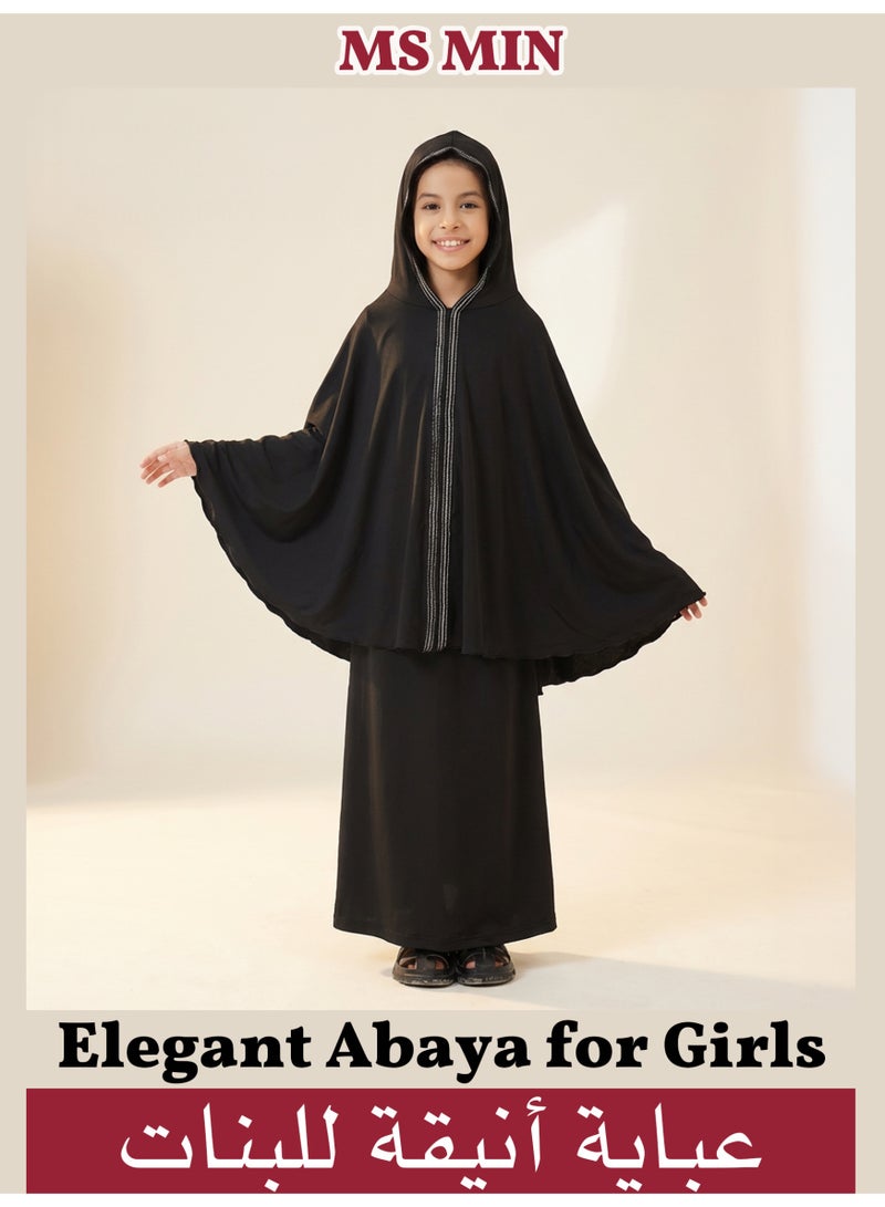 MS MIN Black Girls' Batwing Sleeve Prayer Outfit, Milk Silk Loose & Comfortable Prayer Set, Available in 110/130/150cm Sizes - Image 1