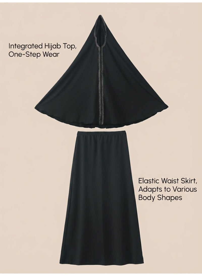 MS MIN Black Girls' Batwing Sleeve Prayer Outfit, Milk Silk Loose & Comfortable Prayer Set, Available in 110/130/150cm Sizes - Image 5