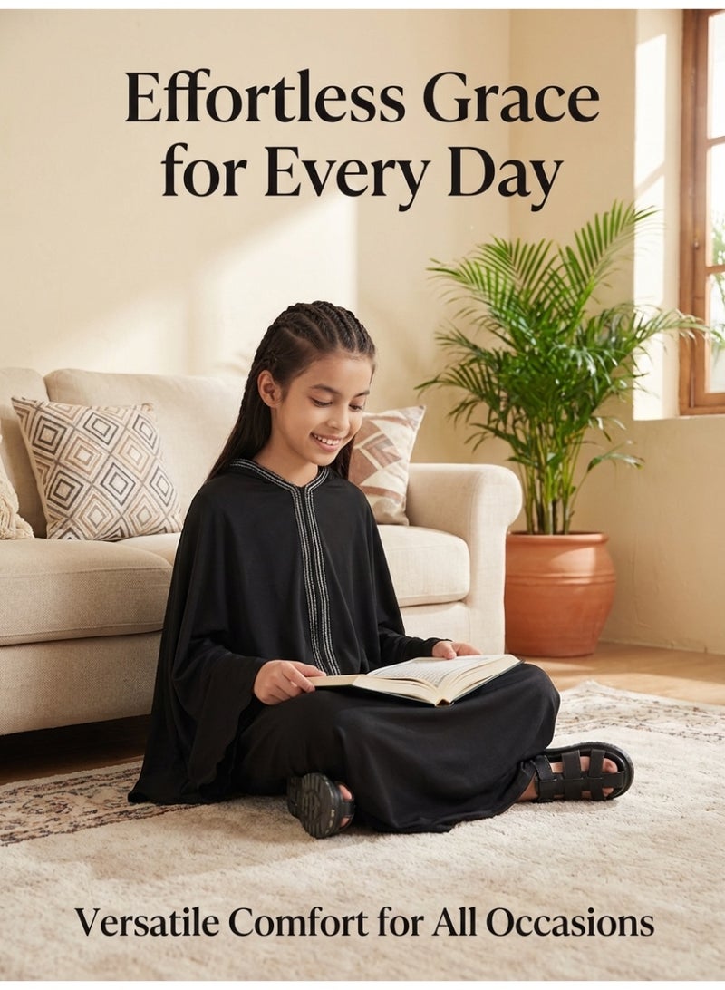 MS MIN Black Girls' Batwing Sleeve Prayer Outfit, Milk Silk Loose & Comfortable Prayer Set, Available in 110/130/150cm Sizes - Image 4