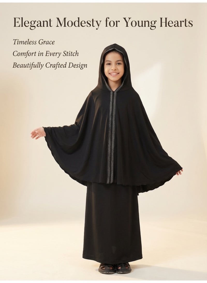 MS MIN Black Girls' Batwing Sleeve Prayer Outfit, Milk Silk Loose & Comfortable Prayer Set, Available in 110/130/150cm Sizes - Image 2