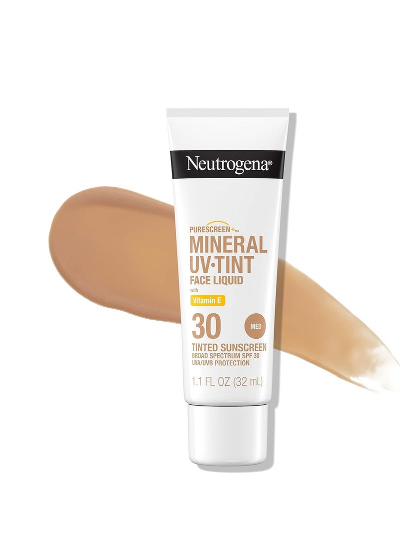 Neutrogena Purescreen+ Tinted Sunscreen for Face with SPF 30, Broad Spectrum Mineral Sunscreen with Zinc Oxide and Vitamin E, Water Resistant, Fragrance Free, Medium, 1.1 fl oz 32 mlml - Image 1