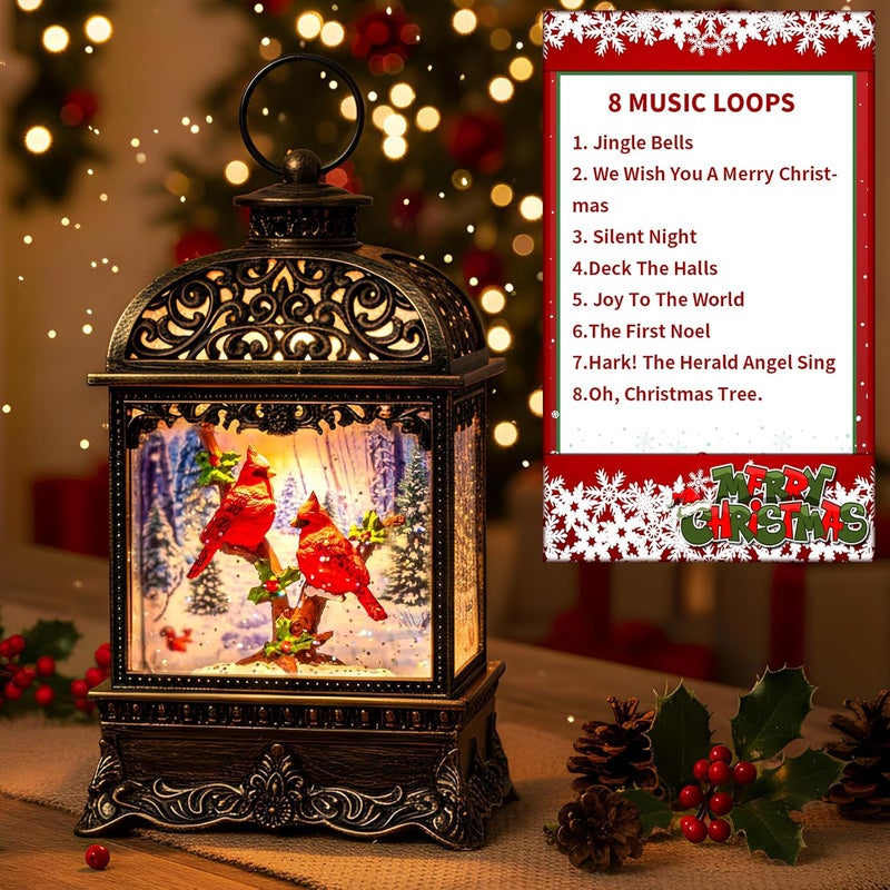 MXwcy Christmas Snow Globe Lighted Cardinal Scene, Musical Snow Water Lantern Swirling Glittering Holiday Decoration and Gift for Family Children or Friends - Image 3