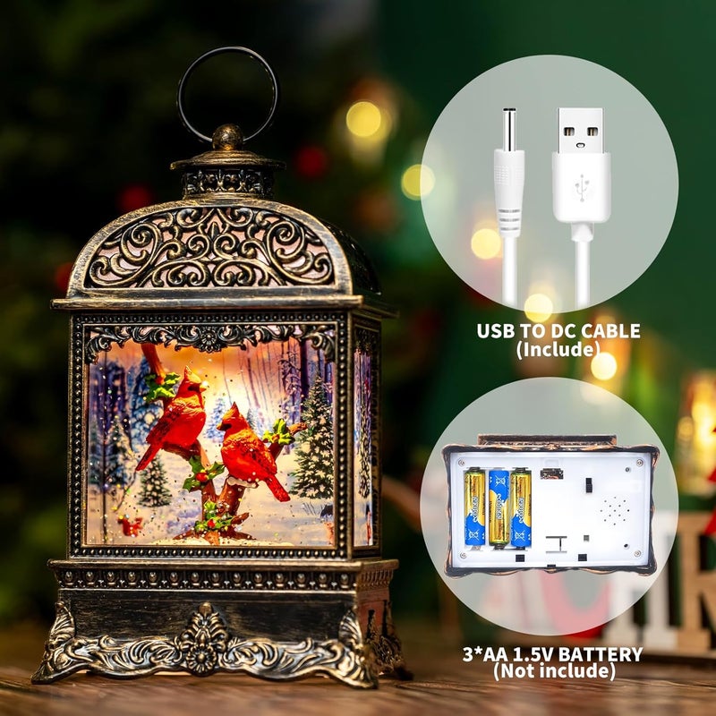 MXwcy Christmas Snow Globe Lighted Cardinal Scene, Musical Snow Water Lantern Swirling Glittering Holiday Decoration and Gift for Family Children or Friends - Image 4