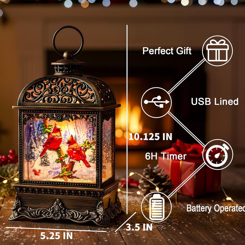 MXwcy Christmas Snow Globe Lighted Cardinal Scene, Musical Snow Water Lantern Swirling Glittering Holiday Decoration and Gift for Family Children or Friends - Image 2