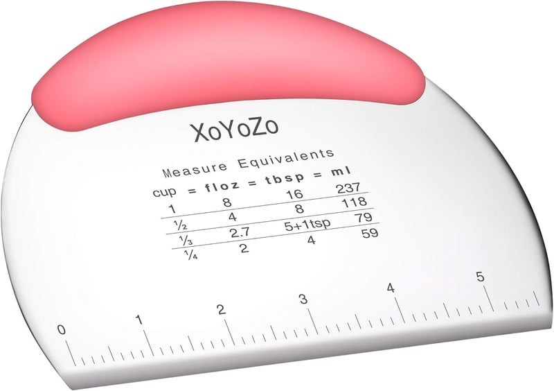 XoYoZo 1 pcs Dough Pastry Scraper Chopper/Stainless Steel Dough Scraper Cutter with Ergonomic Rubber Non-Slip Grip/Dough Scraper Cutter/Pro Pastry Pizza Cutter Chopper (Pink) - Image 1