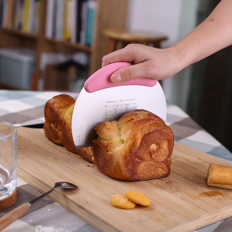 XoYoZo 1 pcs Dough Pastry Scraper Chopper/Stainless Steel Dough Scraper Cutter with Ergonomic Rubber Non-Slip Grip/Dough Scraper Cutter/Pro Pastry Pizza Cutter Chopper (Pink) - Image 2