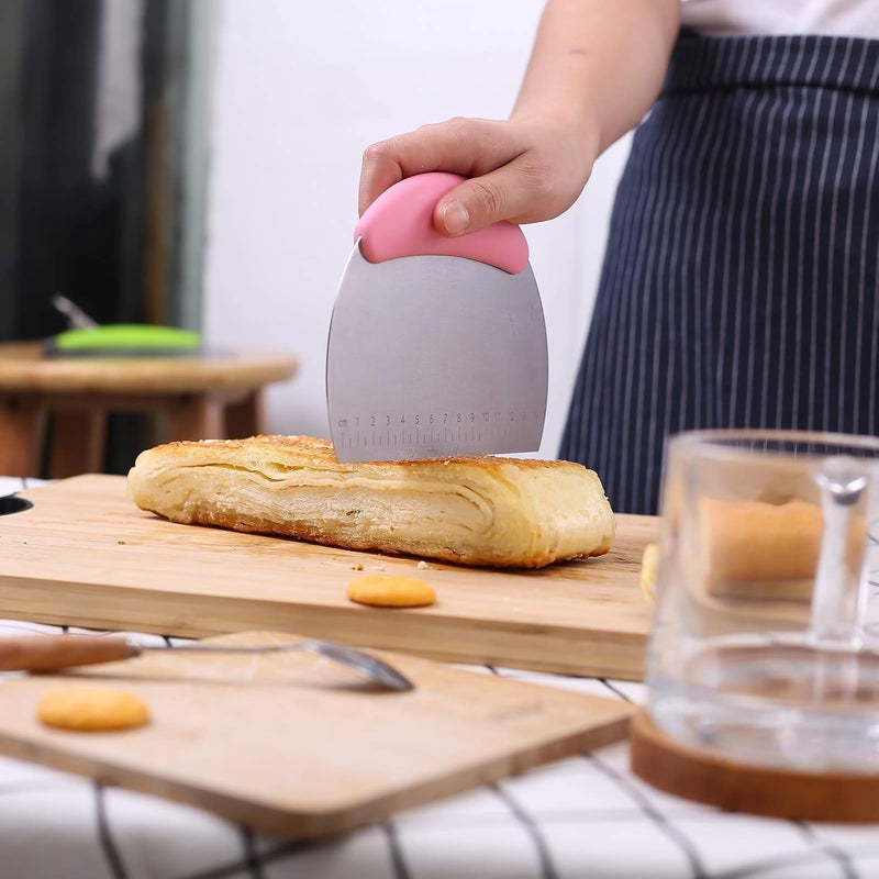 XoYoZo 1 pcs Dough Pastry Scraper Chopper/Stainless Steel Dough Scraper Cutter with Ergonomic Rubber Non-Slip Grip/Dough Scraper Cutter/Pro Pastry Pizza Cutter Chopper (Pink) - Image 5