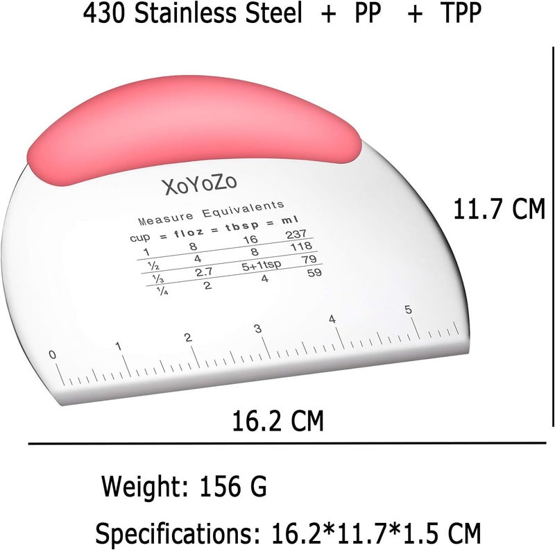 XoYoZo 1 pcs Dough Pastry Scraper Chopper/Stainless Steel Dough Scraper Cutter with Ergonomic Rubber Non-Slip Grip/Dough Scraper Cutter/Pro Pastry Pizza Cutter Chopper (Pink) - Image 3