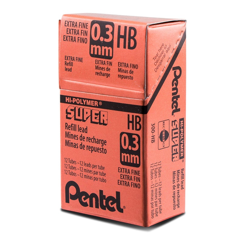 Pentel قلم رصاص بنتل سوبر هاي بوليمر، 0.3 مم، HB، علبة من 12 أنبوب (300-HB) - Image 2