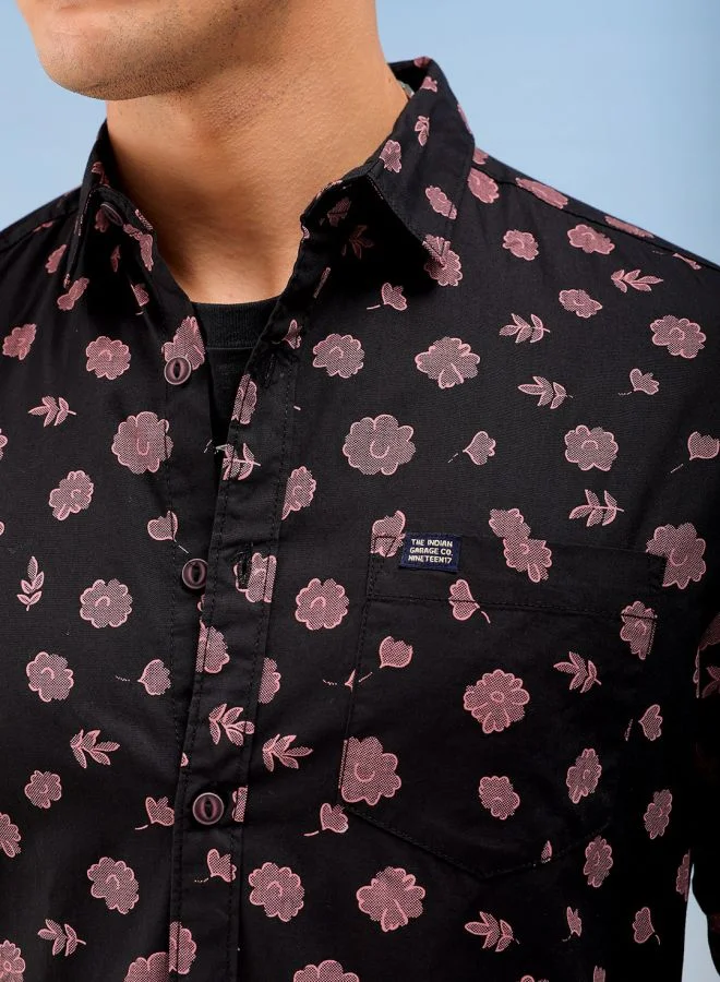 شركة المرآب الهندية Men Regular Fit Printed Full Sleeves Cutaway Collar Casual Shirt