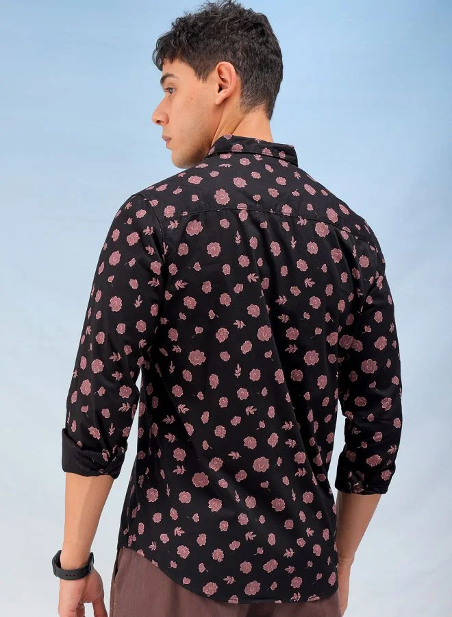 شركة المرآب الهندية Men Regular Fit Printed Full Sleeves Cutaway Collar Casual Shirt