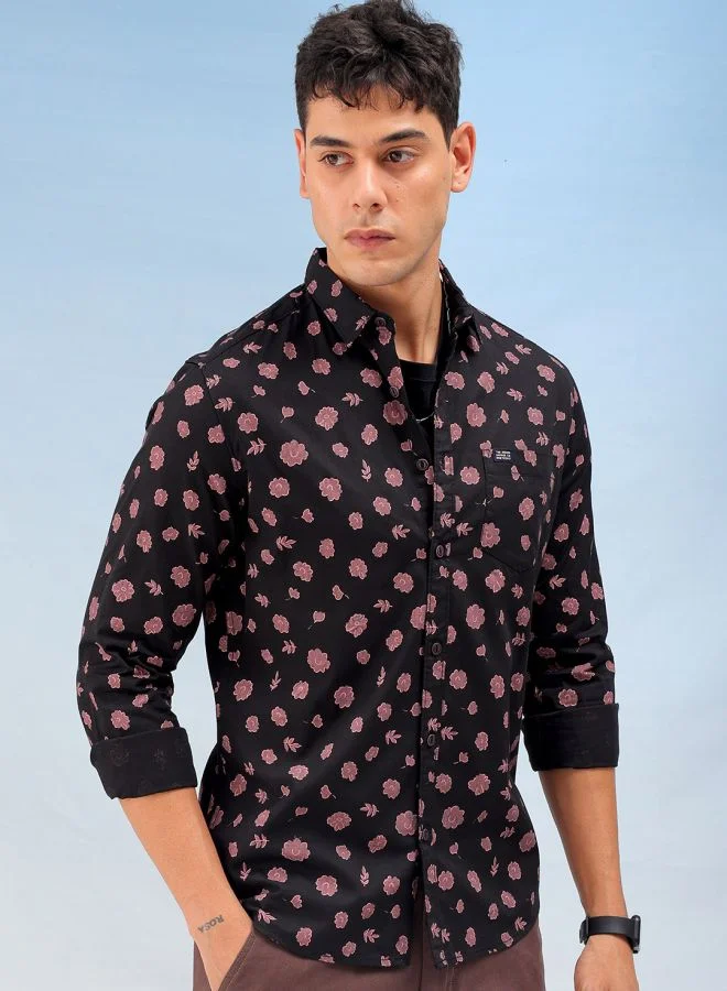 شركة المرآب الهندية Men Regular Fit Printed Full Sleeves Cutaway Collar Casual Shirt