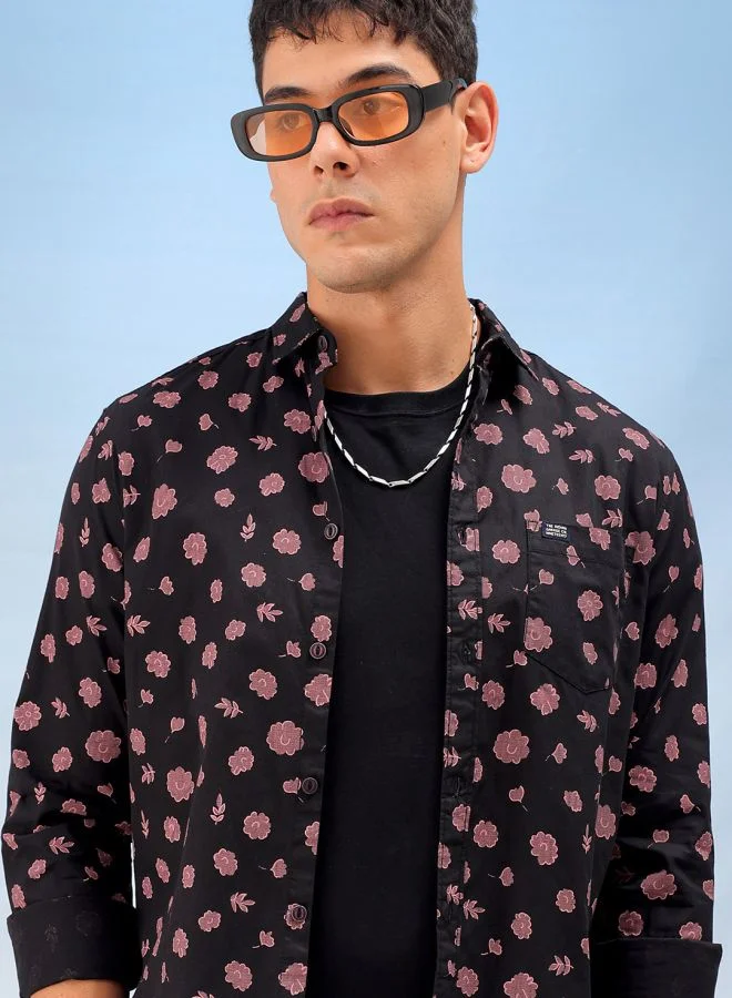 شركة المرآب الهندية Men Regular Fit Printed Full Sleeves Cutaway Collar Casual Shirt