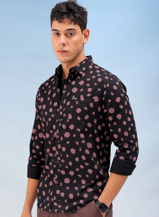 شركة المرآب الهندية Men Regular Fit Printed Full Sleeves Cutaway Collar Casual Shirt