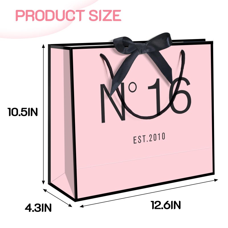QLSKO 13" Birthday Gift Bag with Card Envelope Sticker Bow Ribbon and Tissue papers for Women Girls Design with Handles,13th-100th (EST.2010 16th, 13" W x 10.5" H x 4.3" D) - Image 3
