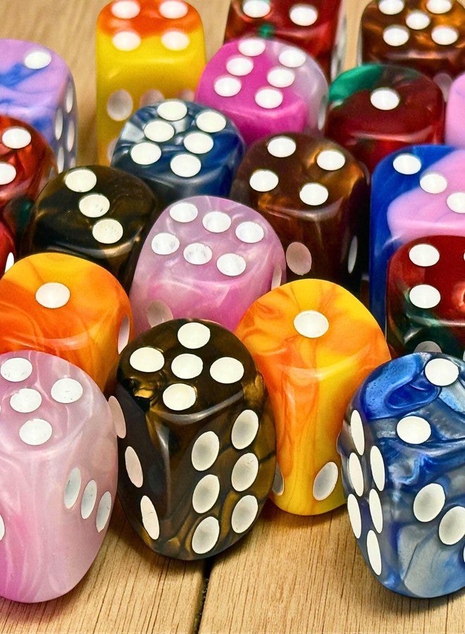 Luck Lab مجموعة نرد لوك لاب 48 عبوة من نرد د6 بحجم 16 مم بتصميم دوامة الرخام 6 جوانب مع زوايا مستديرة لألعاب الطاولة مثل MTG DND Tenzi Farkle Yahtzee Bunco أو لتعلم الرياضيات (نقاط بيضاء بتصميم دوامة متعددة الألوان) - Image 4