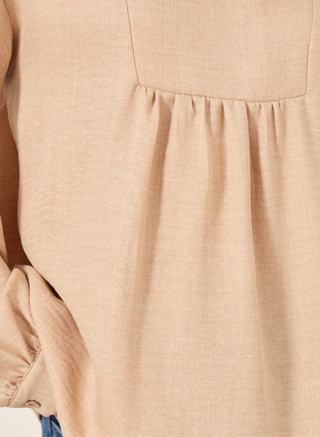 Styli Balloon Sleeve V-Neck Linen Blouse - Image 4