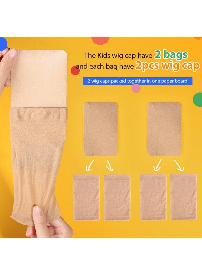 فندامي قبعات شعر مستعار من فاندامي، 4 قطع من قبعات الشعر المستعار للأطفال، لون بني فاتح، قبعات شعر مستعار من النايلون. قبعات جوارب مرنة للشعر المستعار، قبعات شعر مستعار طبيعية للأطفال، مناسبة للهالوين وحفلات التنكر. قبعات شعر مستعار صغيرة للأطفال، وللرضع. - Image 2