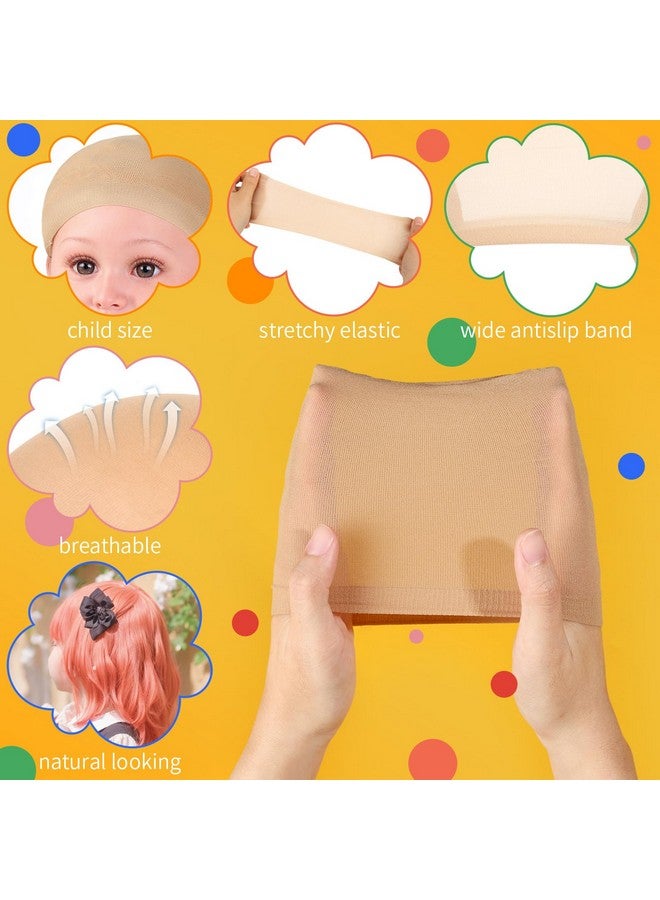 فندامي قبعات شعر مستعار من فاندامي، 4 قطع من قبعات الشعر المستعار للأطفال، لون بني فاتح، قبعات شعر مستعار من النايلون. قبعات جوارب مرنة للشعر المستعار، قبعات شعر مستعار طبيعية للأطفال، مناسبة للهالوين وحفلات التنكر. قبعات شعر مستعار صغيرة للأطفال، وللرضع. - Image 4