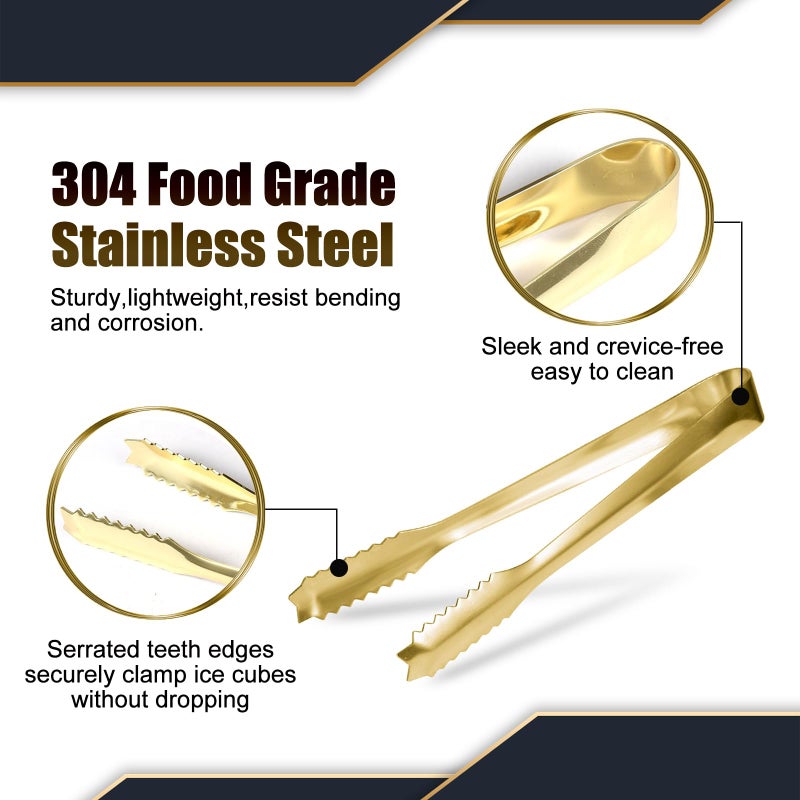 WAFJAMF Ice Tongs for Ice Bucket,7 Inch Bar Serving Tong, 304 Stainless Steel,-Gold Plated-for Party Kitchen Restaurant - Image 2