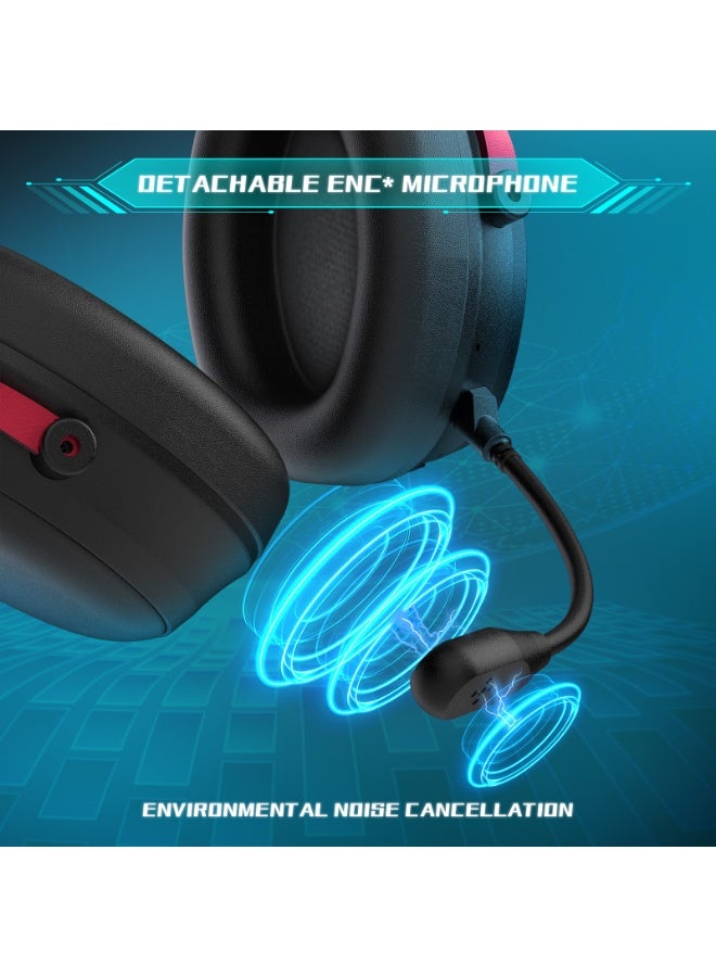 بيكن سماعة ألعاب لاسلكية بتردد 2.4 جيجا هرتز للكمبيوتر الشخصي، نينتندو سويتش، اللابتوب، الهواتف المحمولة، وماك - مع صوت عالي الدقة بدون فقدان، منفذ USB وType-C، اتصال فائق الاستقرار، ميكروفون قابل للإزالة، بطارية تعمل لمدة 50 ساعة، وتقنية بلوتوث 5.3 - سماعة لاسلكية مخصصة للاعبين. - Image 4