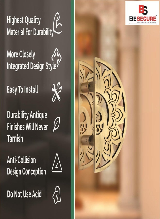 BE SECURE Round 8" Stainless Steel 304 Main Door Handle | Door Handles for Main Door | Pull Handles for All The Doors of House | Office | Hotels | BSDH- Peacock (Pack of 1 Pair, Brass Antique Finish) - Image 2