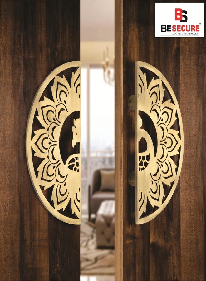 BE SECURE Round 8" Stainless Steel 304 Main Door Handle | Door Handles for Main Door | Pull Handles for All The Doors of House | Office | Hotels | BSDH- Peacock (Pack of 1 Pair, Brass Antique Finish) - Image 3