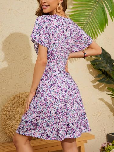 FENSACE Summer Dresses for Women 2025 Sundress Purple Floral Cute Dress(Floral-27,Small) - Image 4