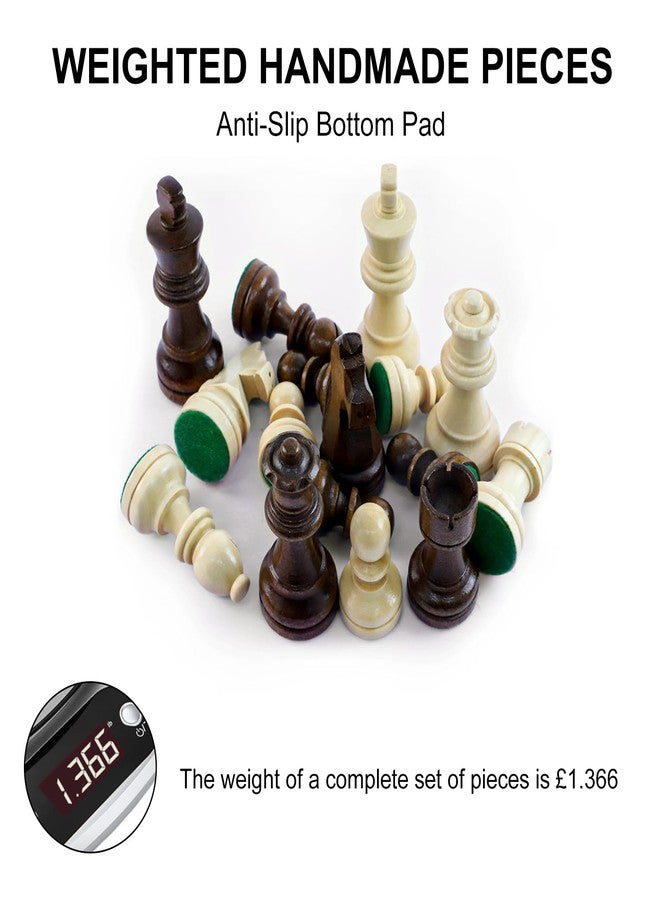 LEAP Wooden Chess Pieces Weighted 3.6 Inches King Height 32 Chessmen Great for Chess Board with 2 Extra Queens - Image 2