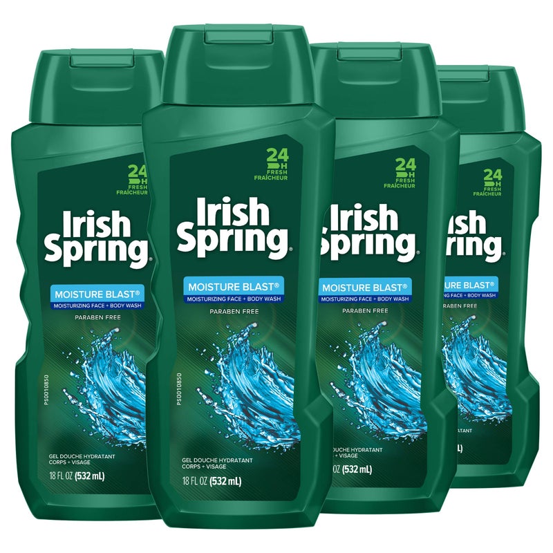 Irish Spring Body Wash, Moisture Blast, 18 fluid ounce, 4 Count (Pack of 1) - Image 1