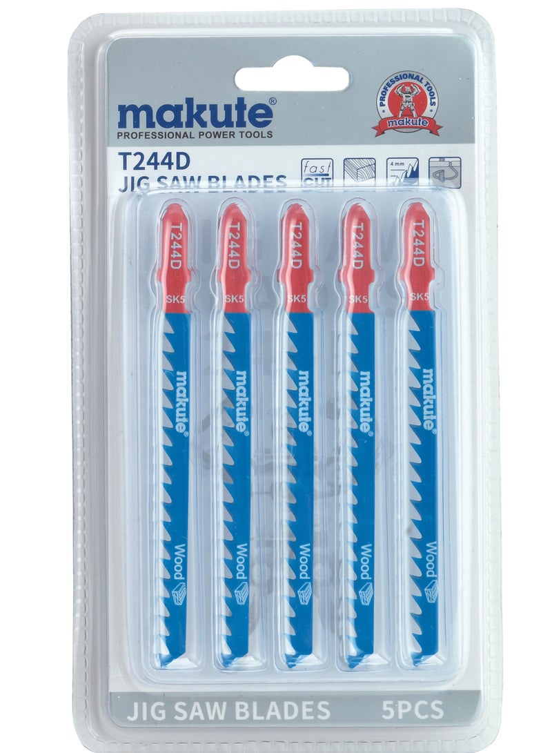 makute Jig Saw Blades - 4mm SK5 Pack of 5, Wood & Metal Cutting, Hard & Soft Wood, Chipboard, Plywood, Stainless Steel, Aluminum, Sheet Metal, Curved Cuts, T244D - Image 1
