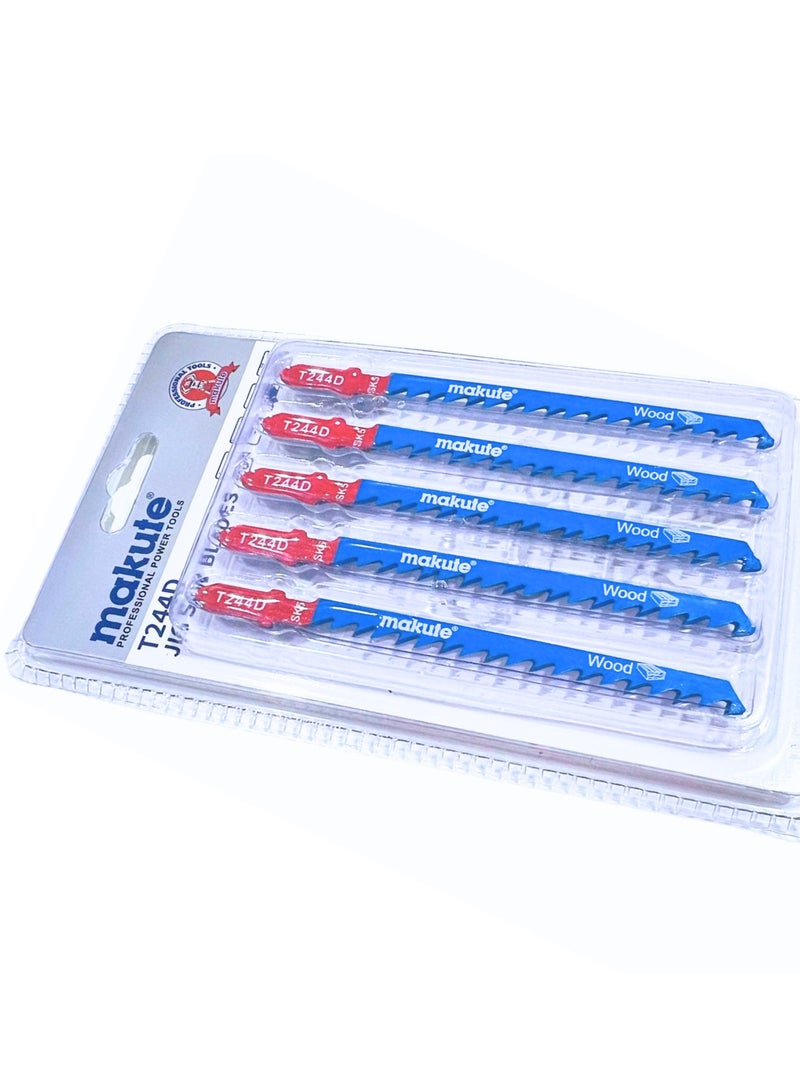 makute Jig Saw Blades - 4mm SK5 Pack of 5, Wood & Metal Cutting, Hard & Soft Wood, Chipboard, Plywood, Stainless Steel, Aluminum, Sheet Metal, Curved Cuts, T244D - Image 2